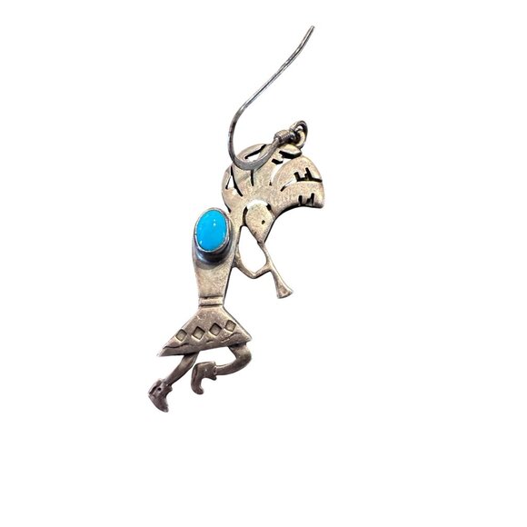 VTG Navajo Silbert Nastascio Sterling Silver Turquoise Kokopelli Earrings 9.9g - Picture 10 of 11